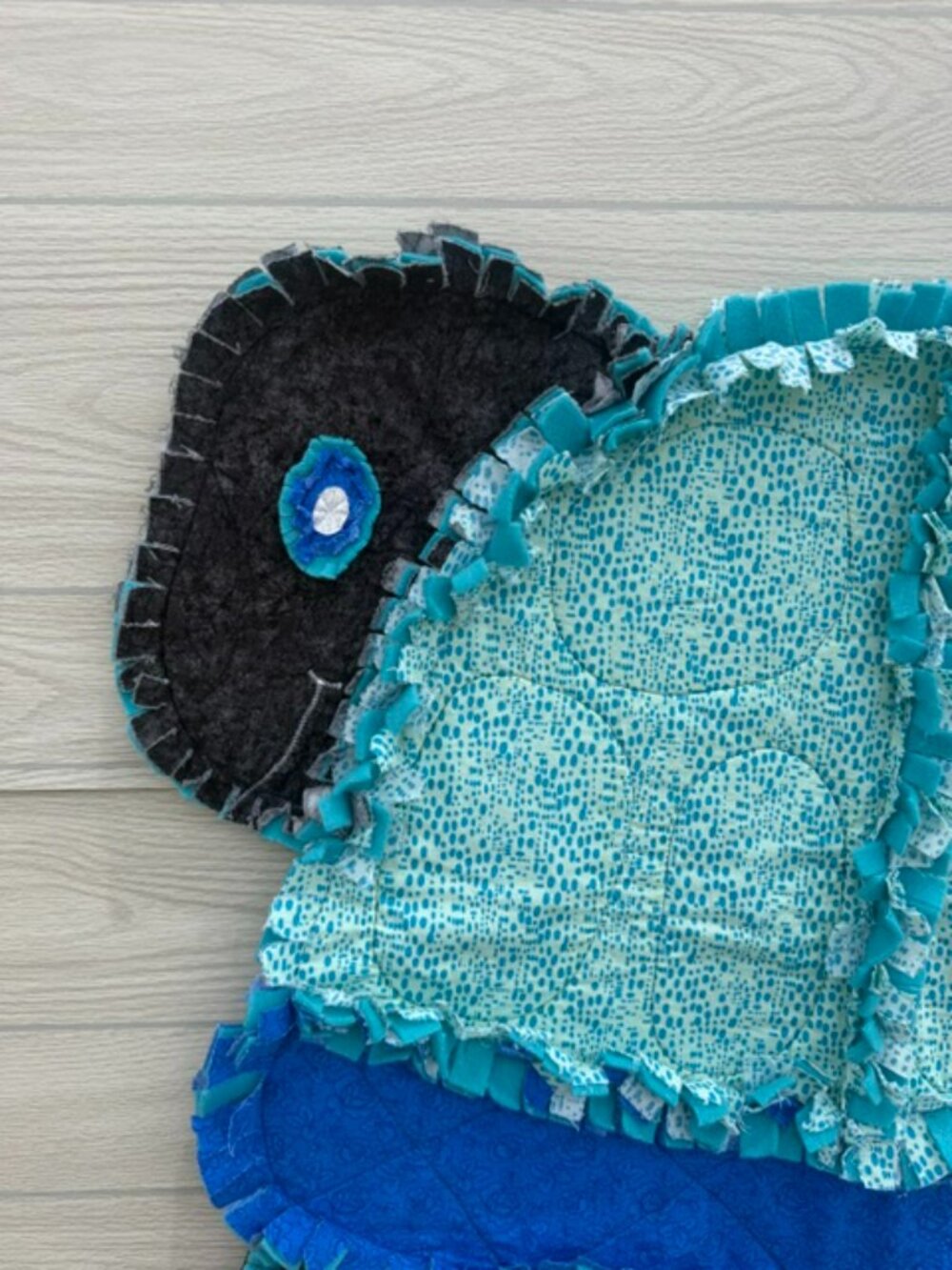 Homemade Small Blue & Black Turtle Rag Quilt - Picture 2 of 9